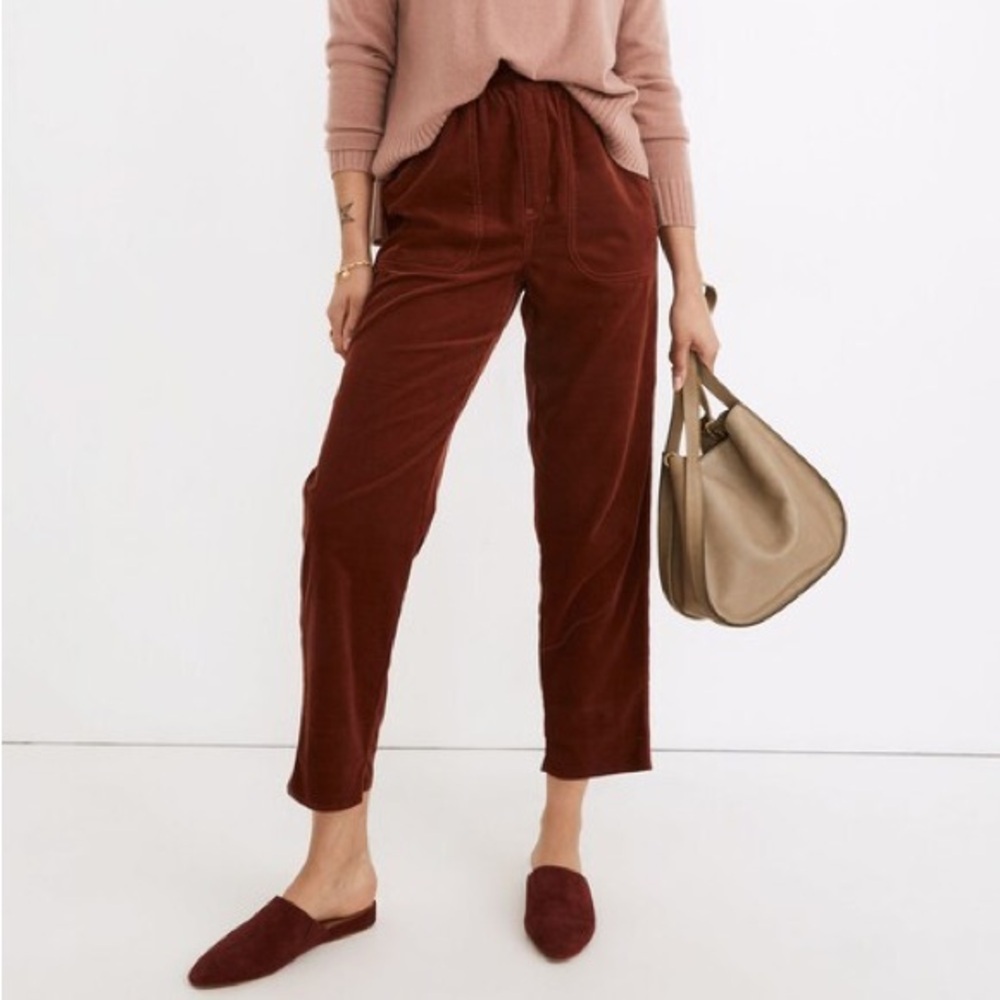 Madewell Tapered Huston Pull-On Crop Pants Corduroy Rusted Burgundy Size S